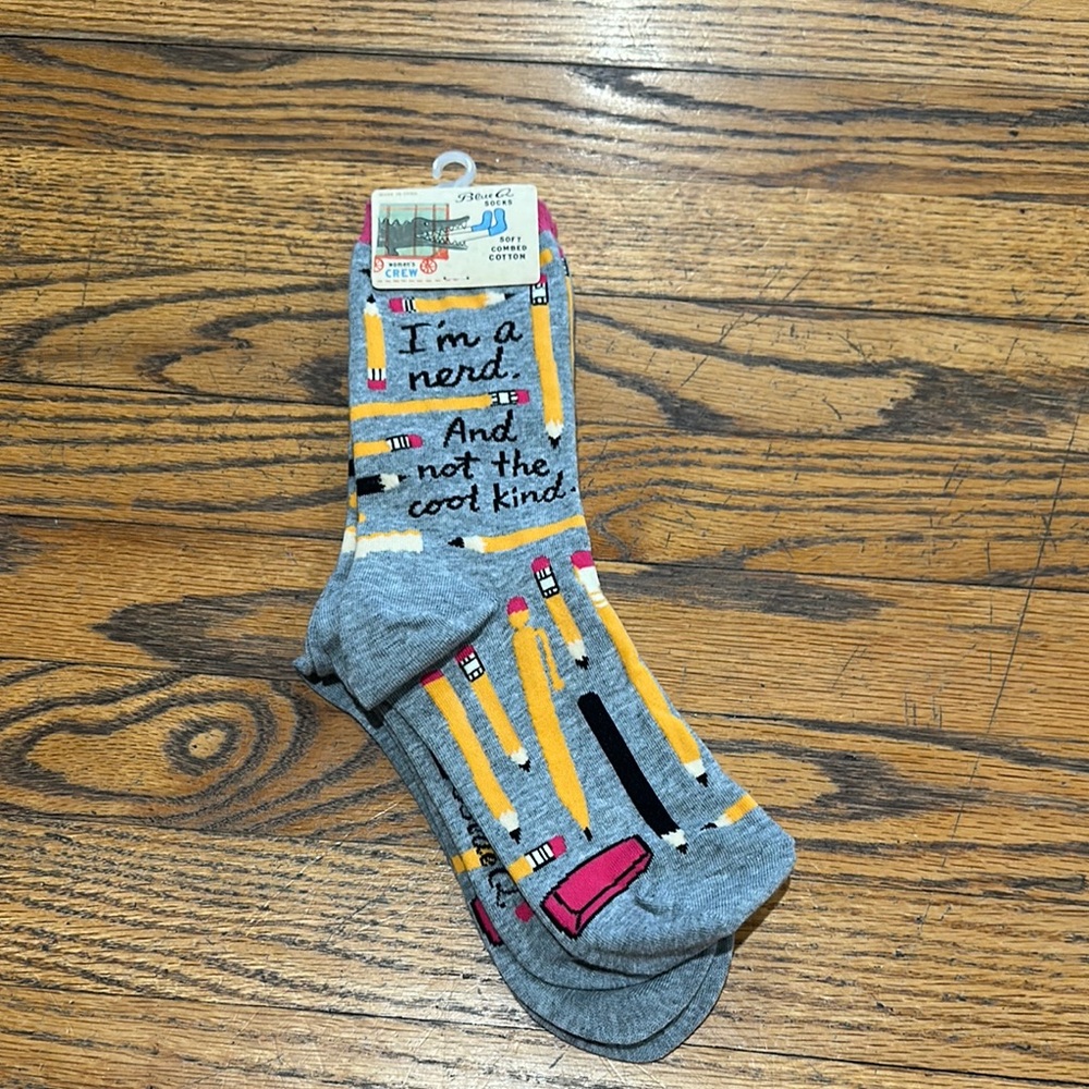 Blue Q I’m a Nerd Gray Socks with Pencil Design